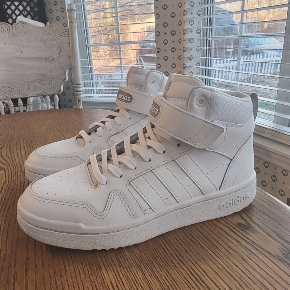Adidas White Leather Mid Sneakers